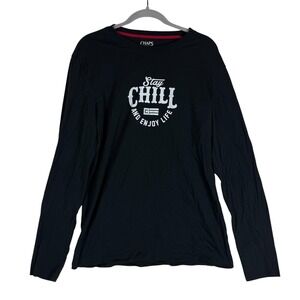 Chaps Pajama Top Mens Medium Black Stay Chill Graphic Long Sleeve Sleepwear